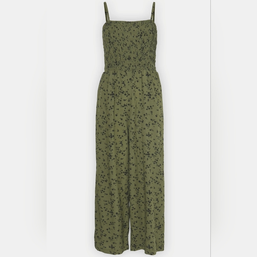 GAP Linen-Blend Smocked Jumpsuit  Green